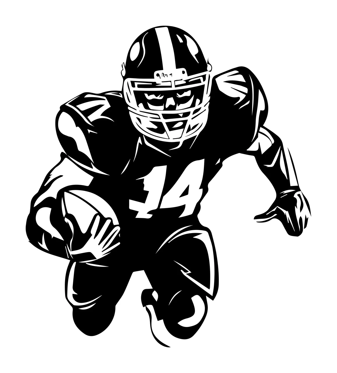 Football Player 14 Running Number helmet jersey black sport