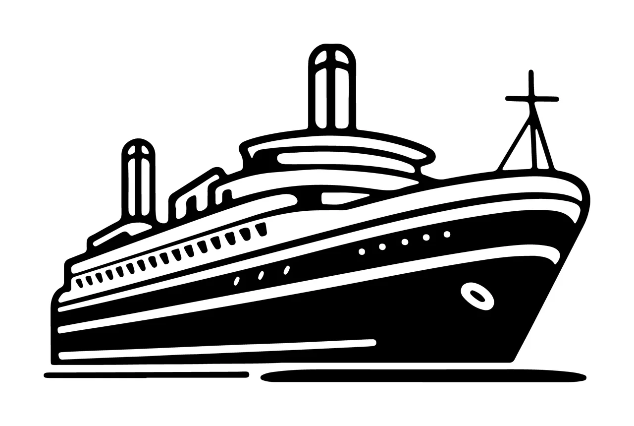 Cruise Ship Black And White Graphic chimneys mast sea maritime