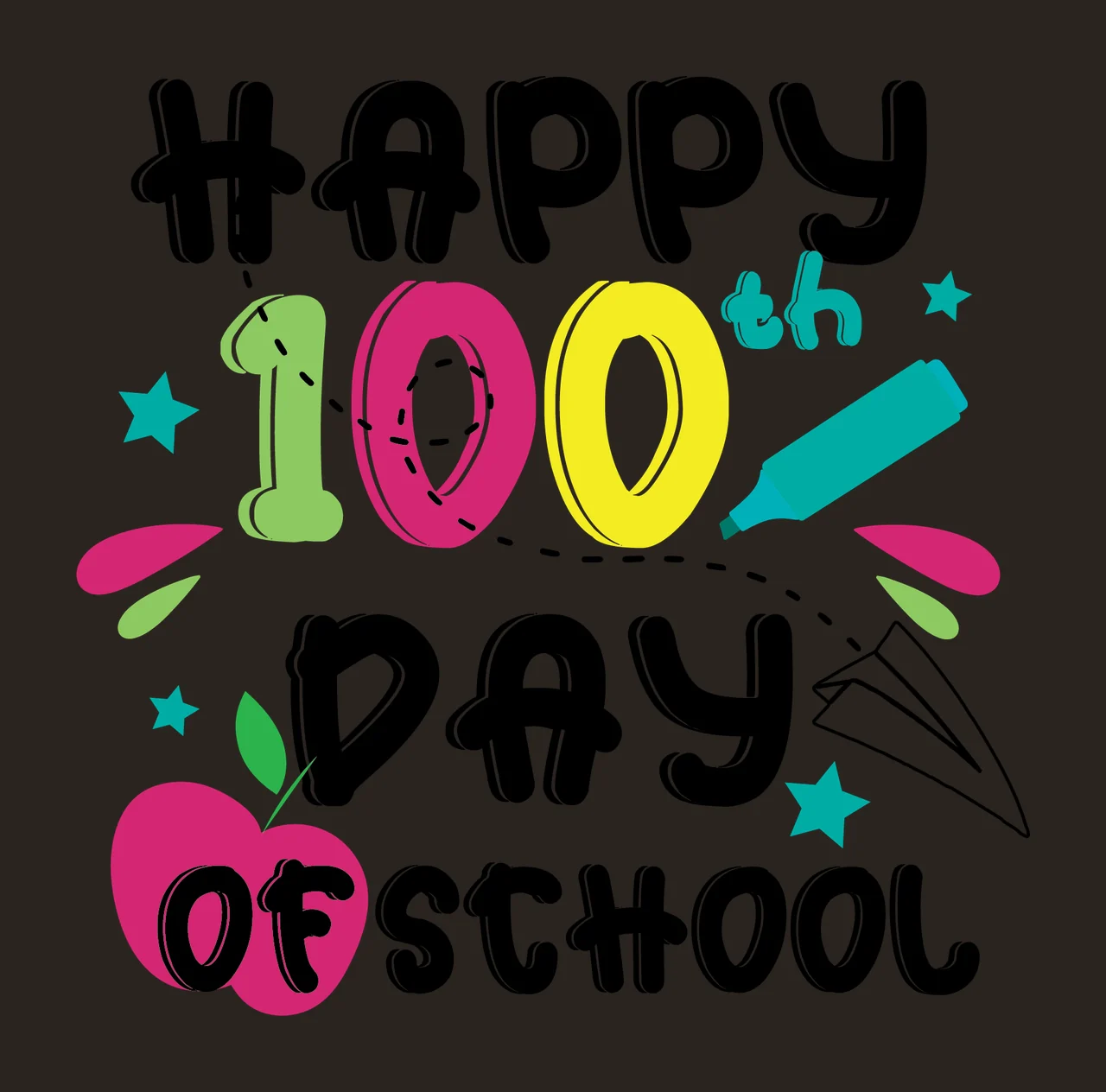 Of School Graphic celebrating apple paper airplane marker stars contrast preview thumbnail