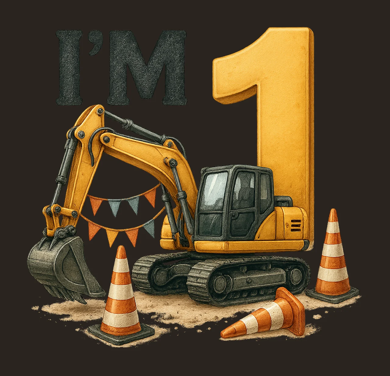 Im Excavator Sublimation Construction 1st Birthday Boy One contrast preview thumbnail
