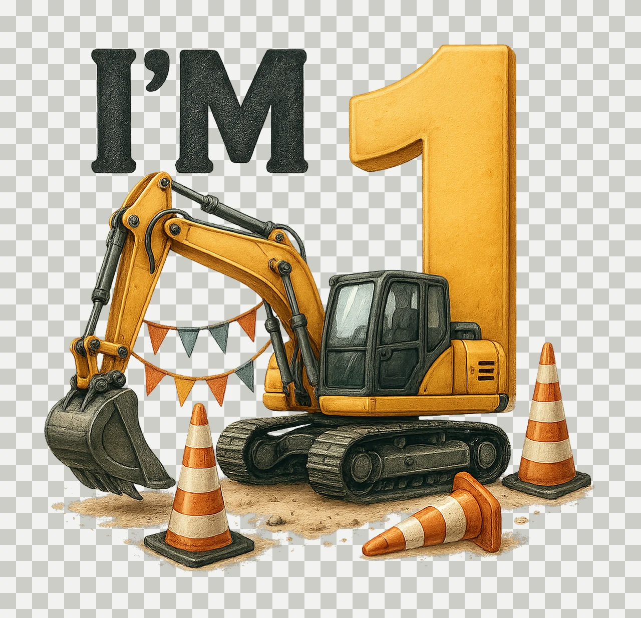 Im Excavator Sublimation Construction 1st Birthday Boy One transparency and detail preview thumbnail