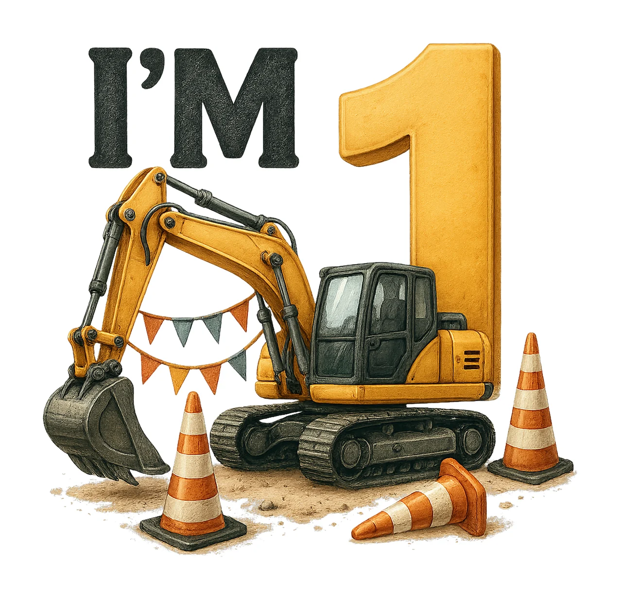 Im Excavator Sublimation Construction 1st Birthday Boy One