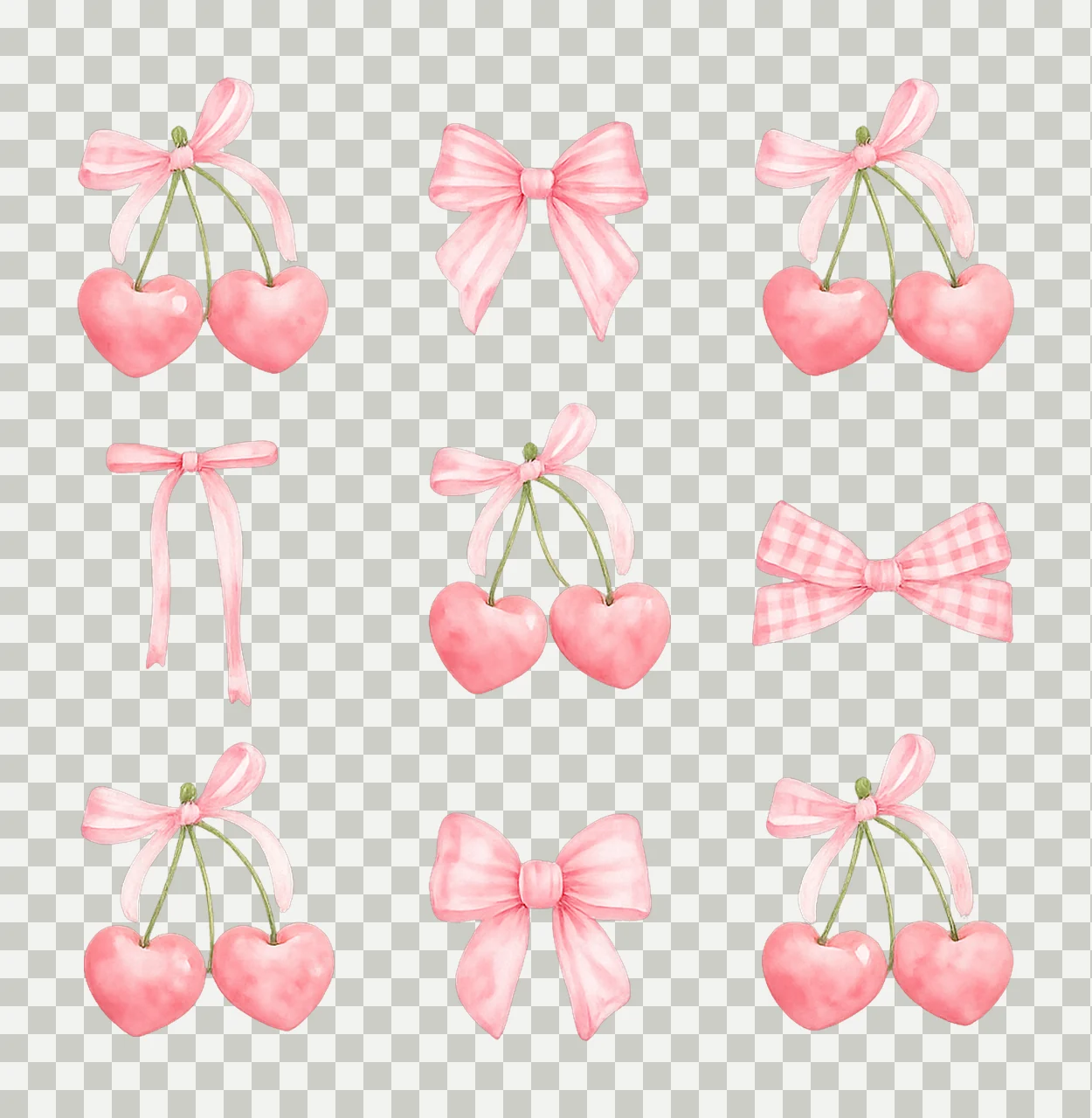 Pink Cherry Bows Girly Coquette Sublimation Design Cute Bow transparency and detail preview thumbnail