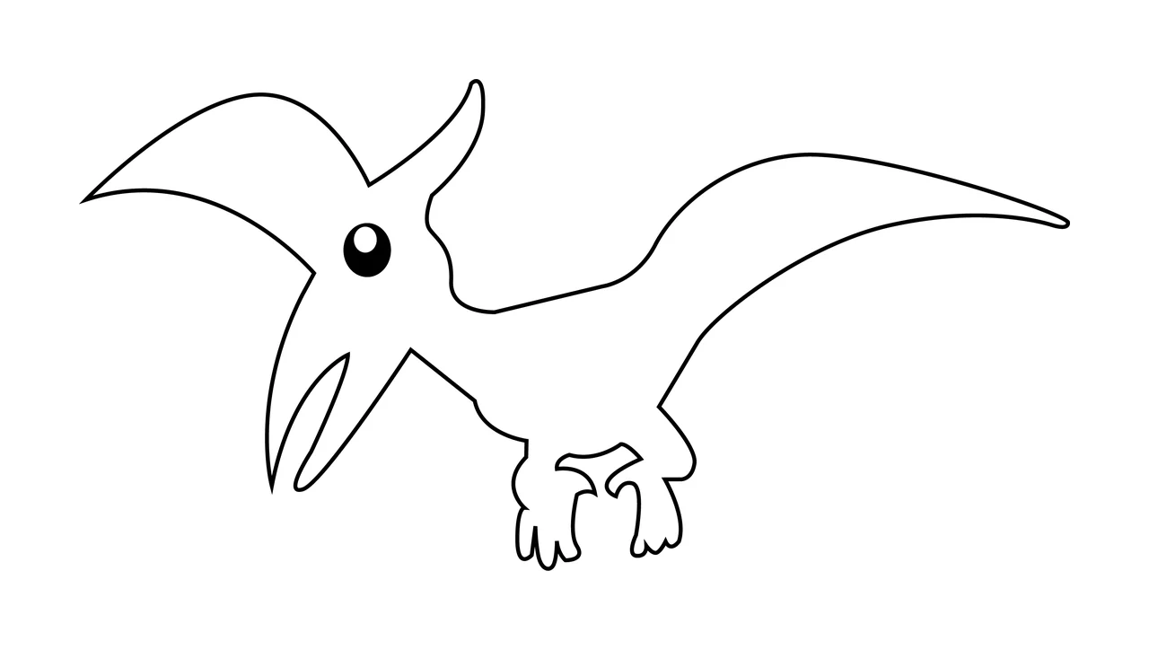 Dinosaur Simple Line Art Pterodactyl Side flying wings beak