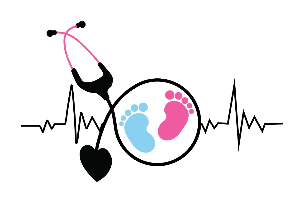 Baby Feet Heart Stethoscope And On A Medical symbols pulse line