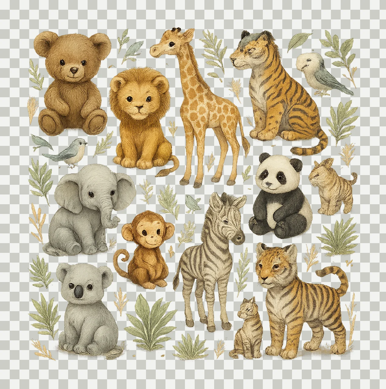 Baby Safari Animals Seamless Pattern Nursery Fabric Artwork transparency and detail preview thumbnail