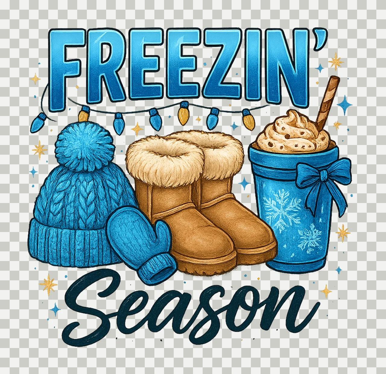 Freezin Season Winter Cozy Vibes Winter Coffee Snowflake transparency and detail preview thumbnail