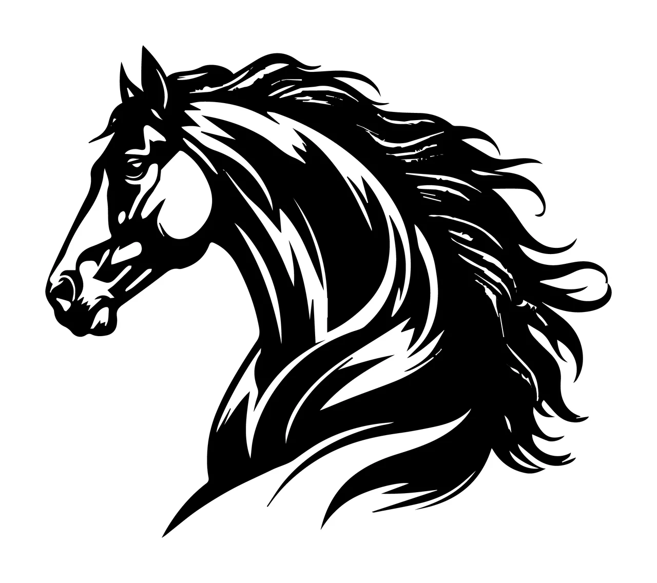 Horse Head Side Profile Silhouette flowing mane illustration