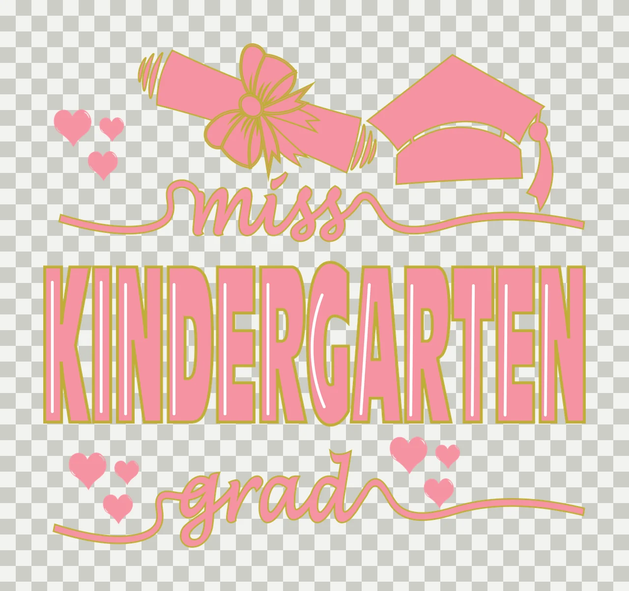 Miss Kindergarten Text With Hearts graduation symbols decorating transparency and detail preview thumbnail