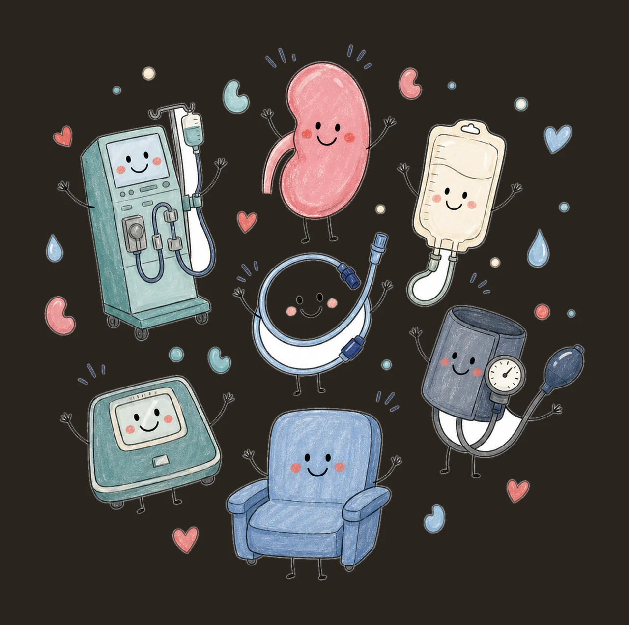 Dialysis Nurse Doodle Crew Cute Kidney Variation C contrast preview thumbnail