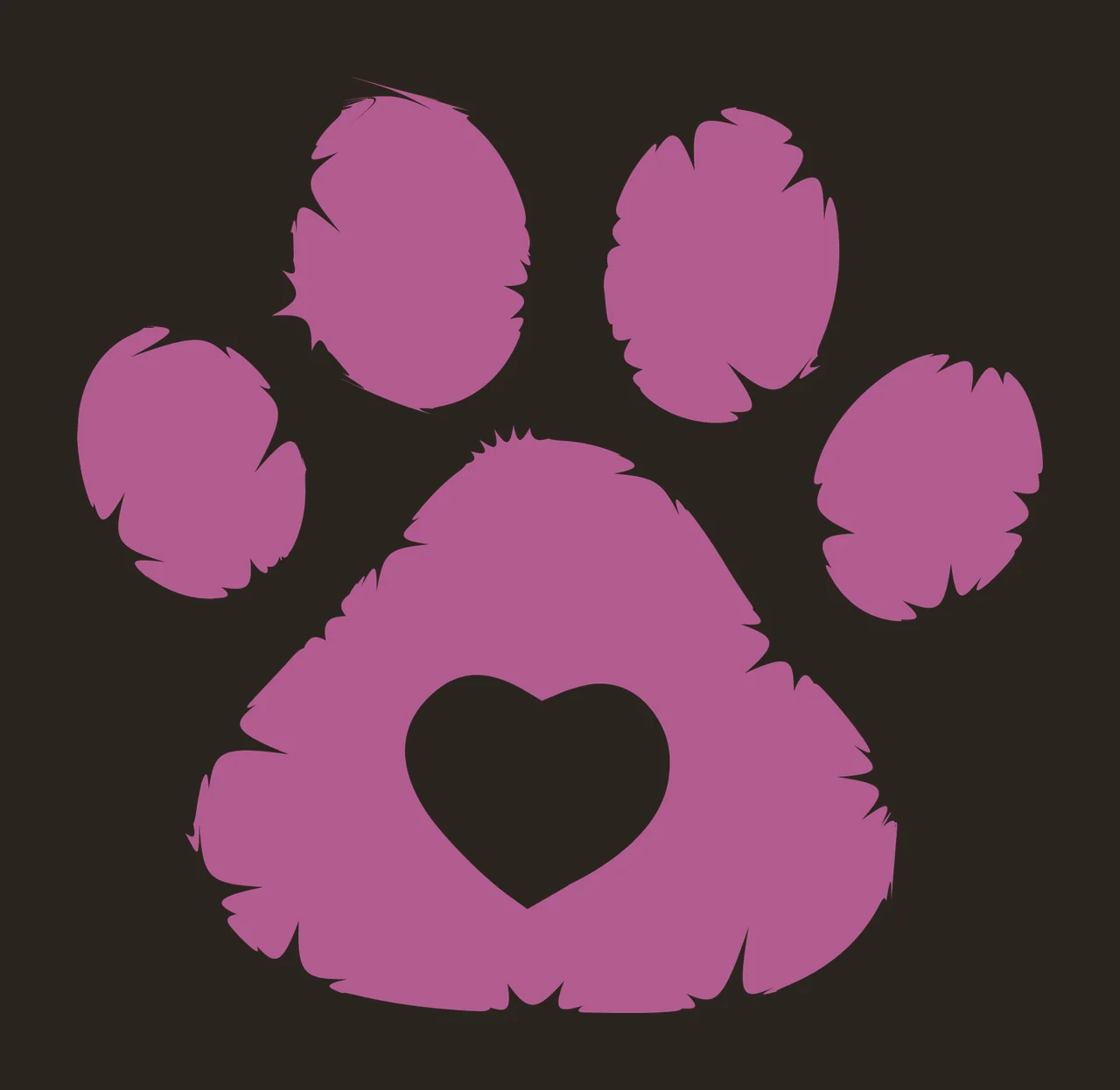 Black Paw Print With Central Heart silhouette white shape animal contrast preview thumbnail