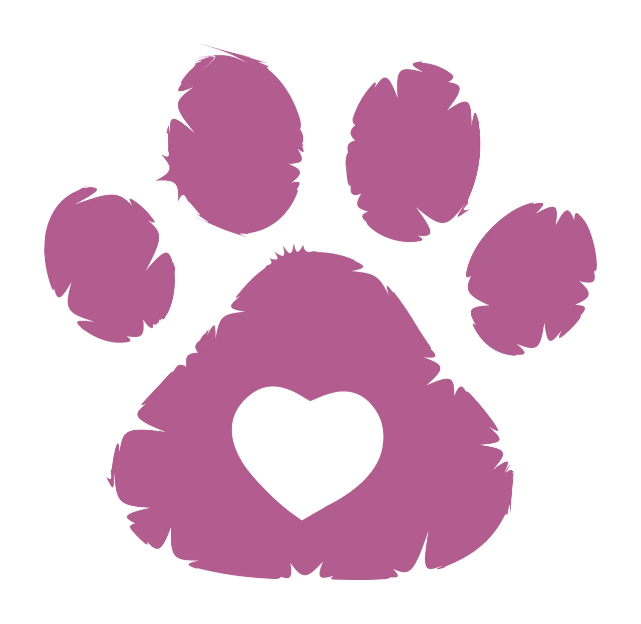 Black Paw Print With Central Heart silhouette white shape animal
