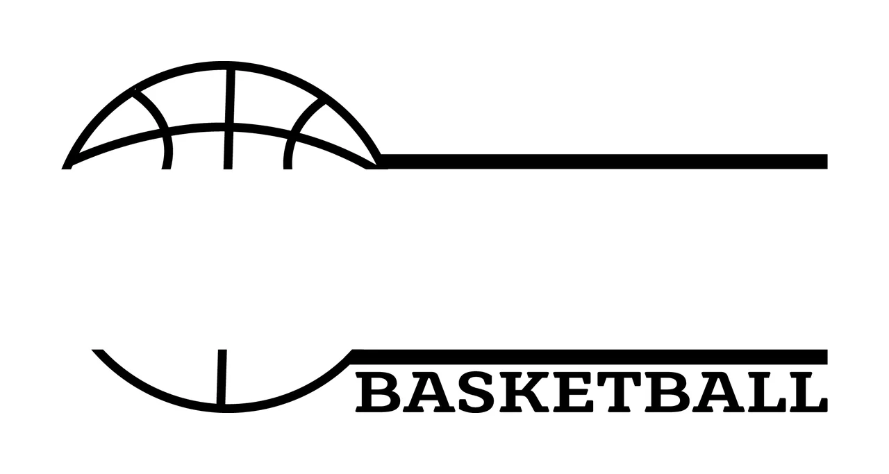 Basketball Text With A Partial Ball And Horizontal lines line art