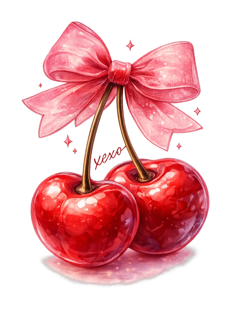 Cherry Bowpink Trendy Cherry Design Coquette Bow Shirt