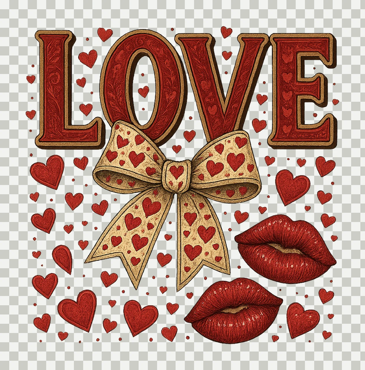 Love checkered bow design Valentine Day heart sleeve design transparency and detail preview thumbnail