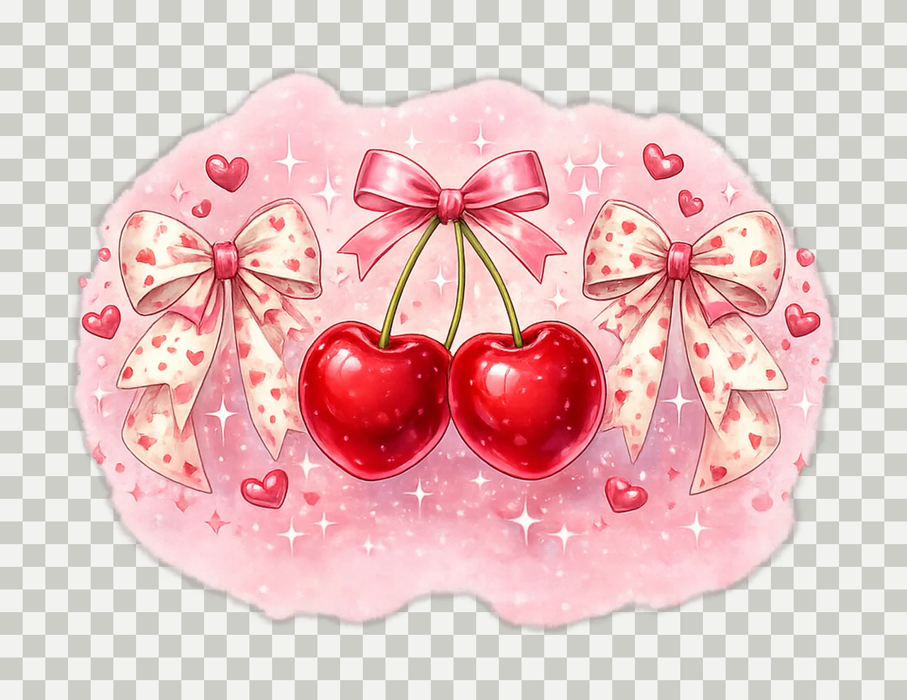 Cherries and bows retro girly shirt design cute bow Artwork transparency and detail preview thumbnail