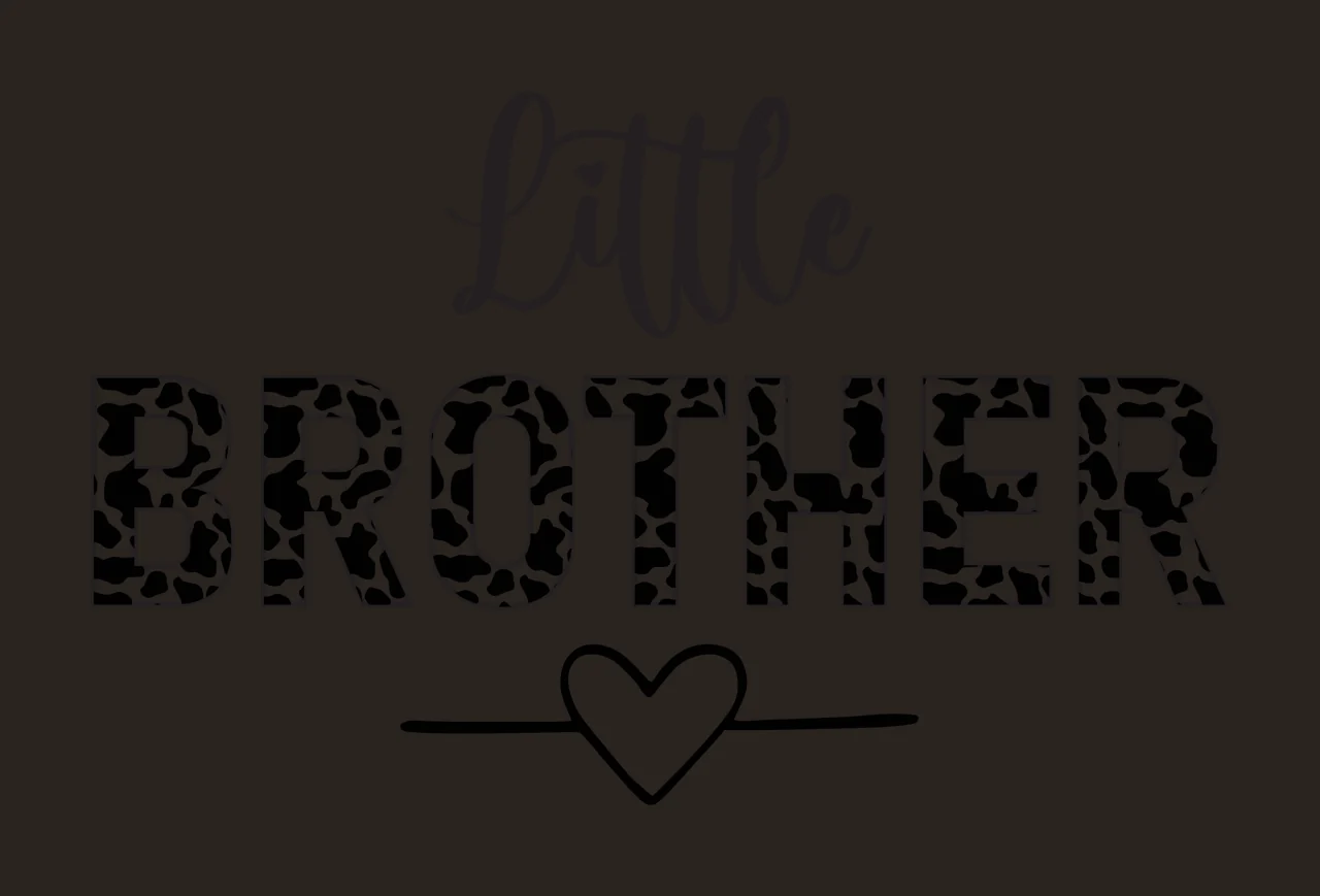 Little BROTHER Typography Design with cursive 'Little', block letters 'BROTHER' with black and white cow print pattern, black outline heart and horizontal line under heart contrast preview thumbnail
