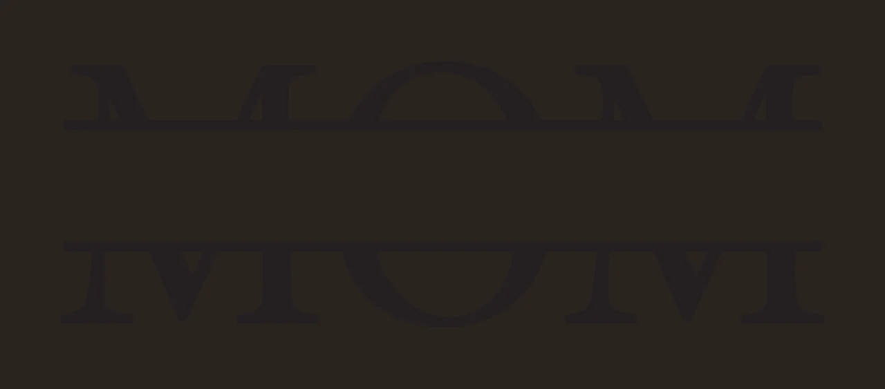 MOM Typography Design with split monogram, serif lettering and horizontal bar frame in black and white contrast preview thumbnail