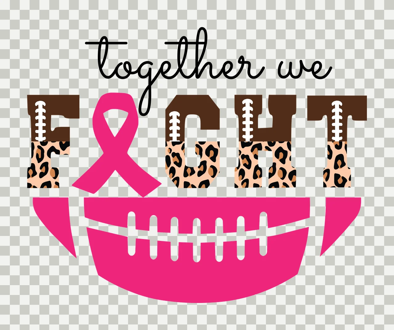 Together We Fight Text With Ribbon And Football black white transparency and detail preview thumbnail
