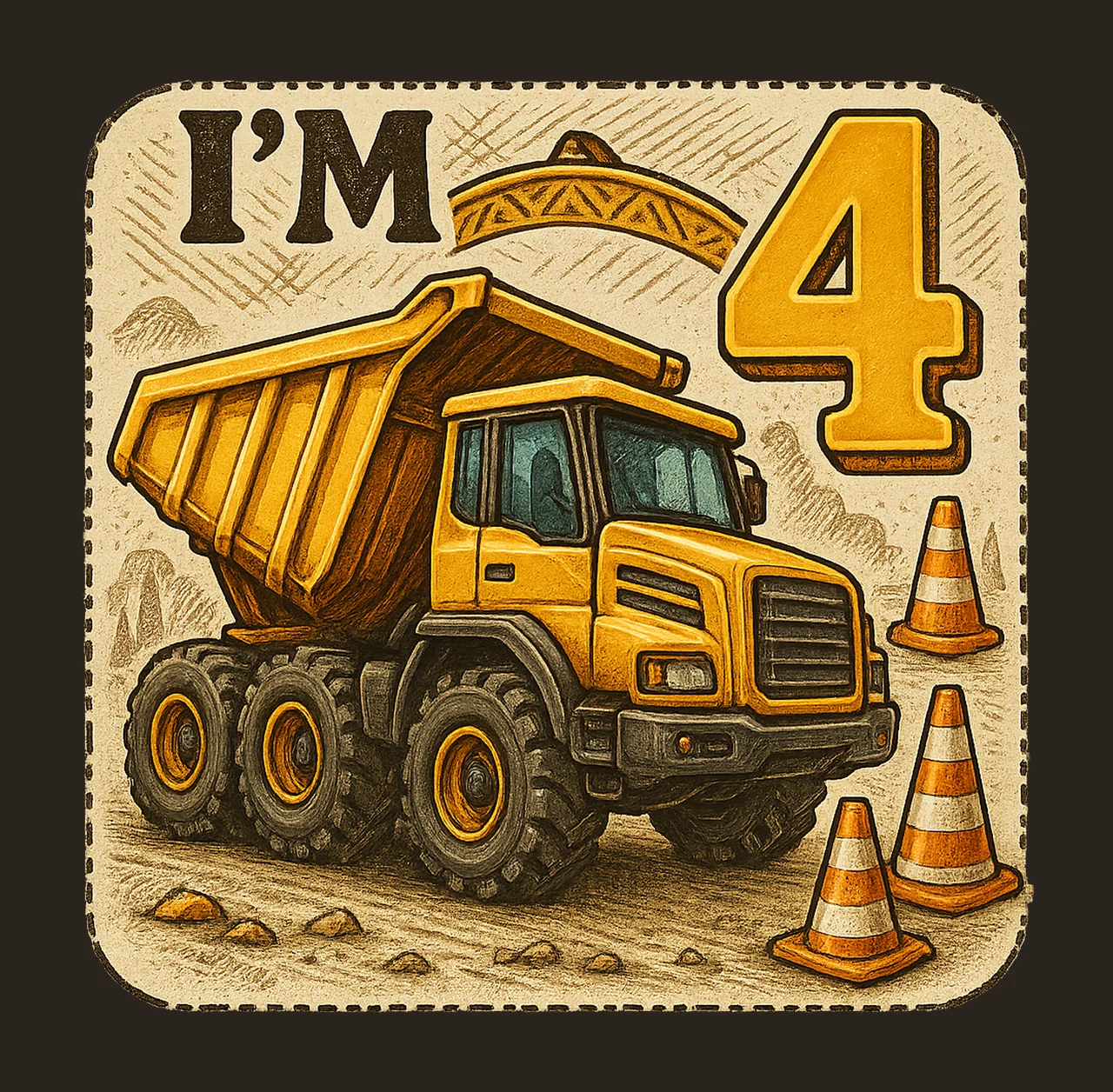 Excavator Sublimation Design 4th Birthday Boy Construction contrast preview thumbnail