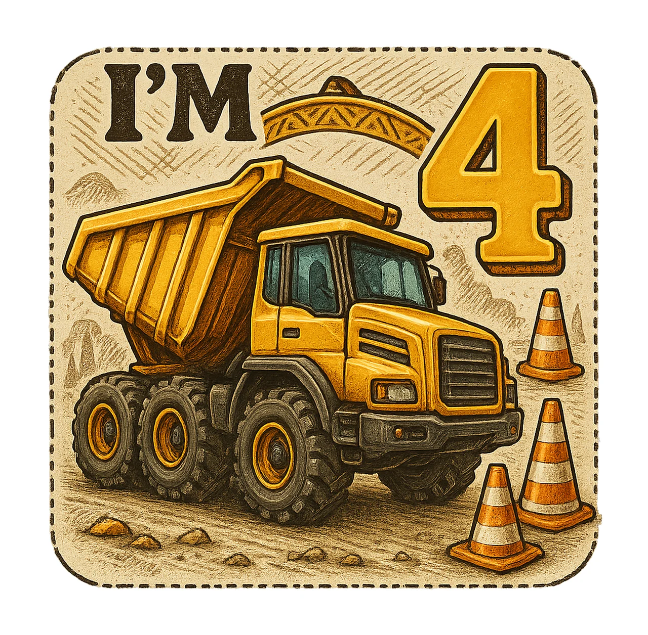 Excavator Sublimation Design 4th Birthday Boy Construction