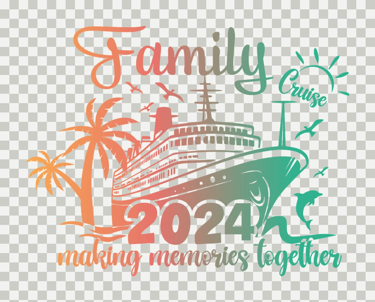 Cruise Ship Illustration cruising palm trees birds sun dolphin transparency and detail preview thumbnail