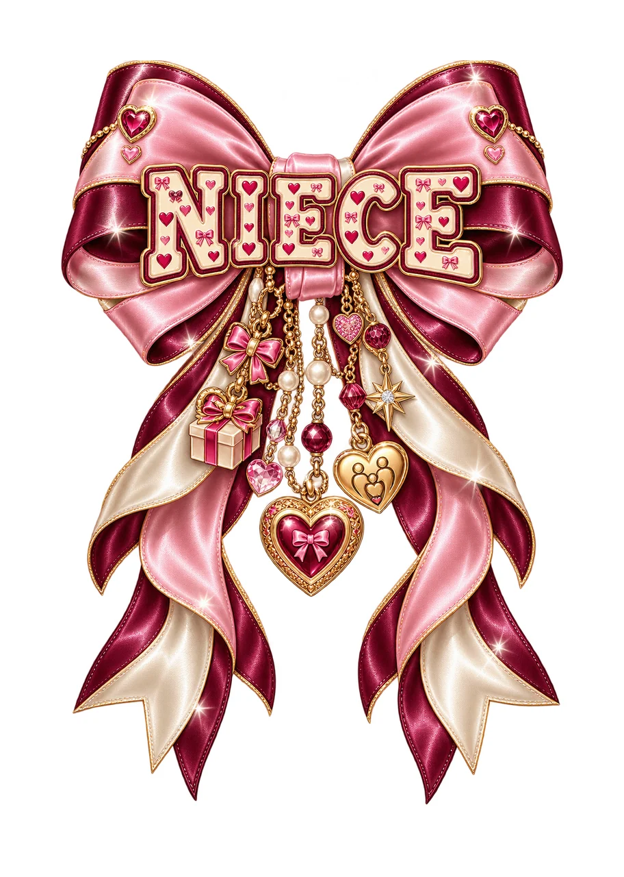 Niece Bow Charm PNG, Coquette Ribbon Sublimation, Transparent Digital Download