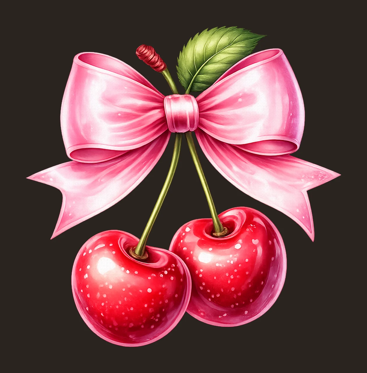 Coquette Cherry Trendy Bow Artwork Cute Cherry Design Bow contrast preview thumbnail