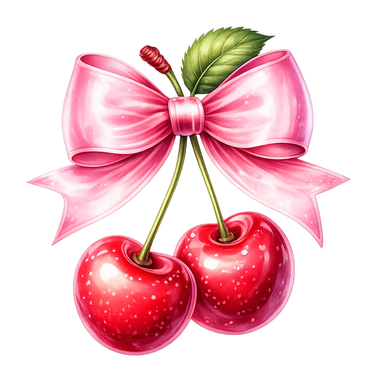 Coquette Cherry Trendy Bow Artwork Cute Cherry Design Bow