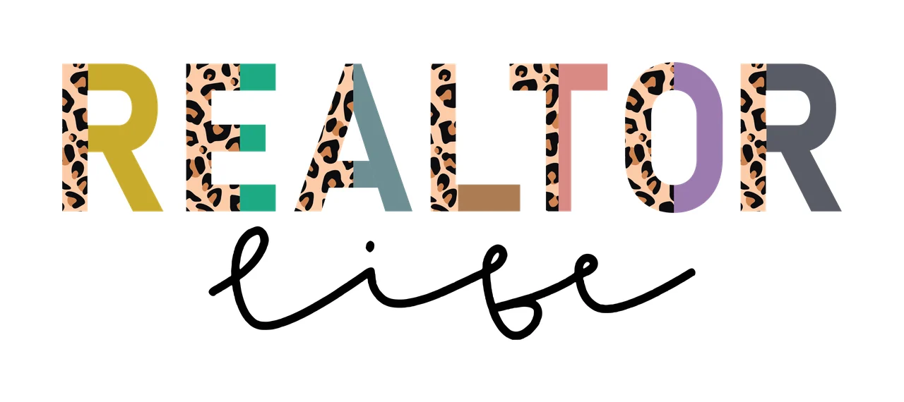 REALTOR life REALTOR life logo design with leopard-print letters, multicolored block letters and cursive 'life' script in yellow, teal and blue
