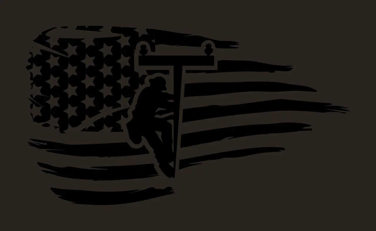 Lineman Climbing Utility Pole Flag Silhouette human black worker contrast preview thumbnail
