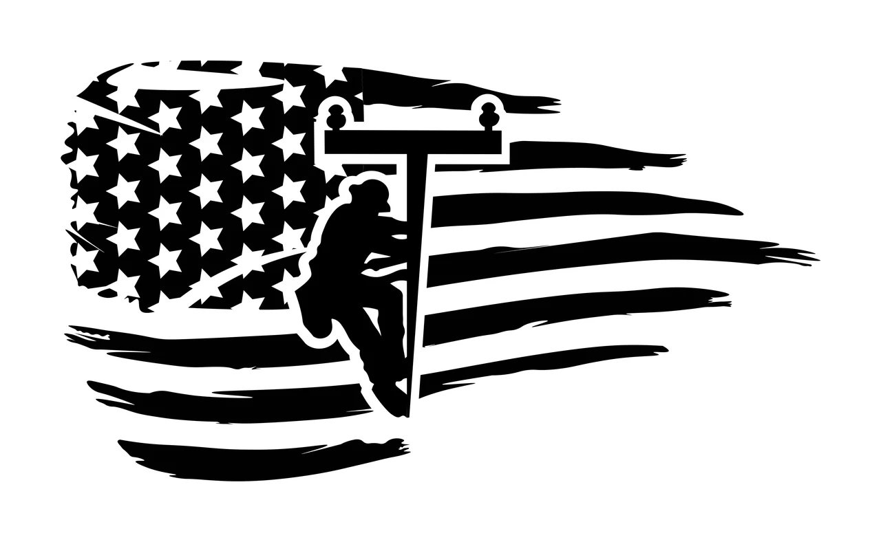 Lineman Climbing Utility Pole Flag Silhouette human black worker