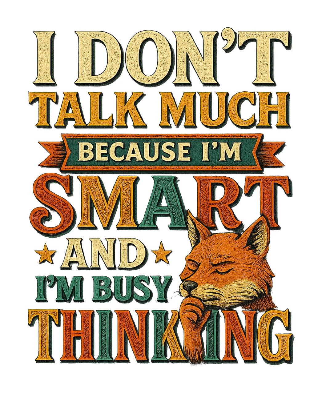 Fox Thoughtful Portrait With Stars And Retro