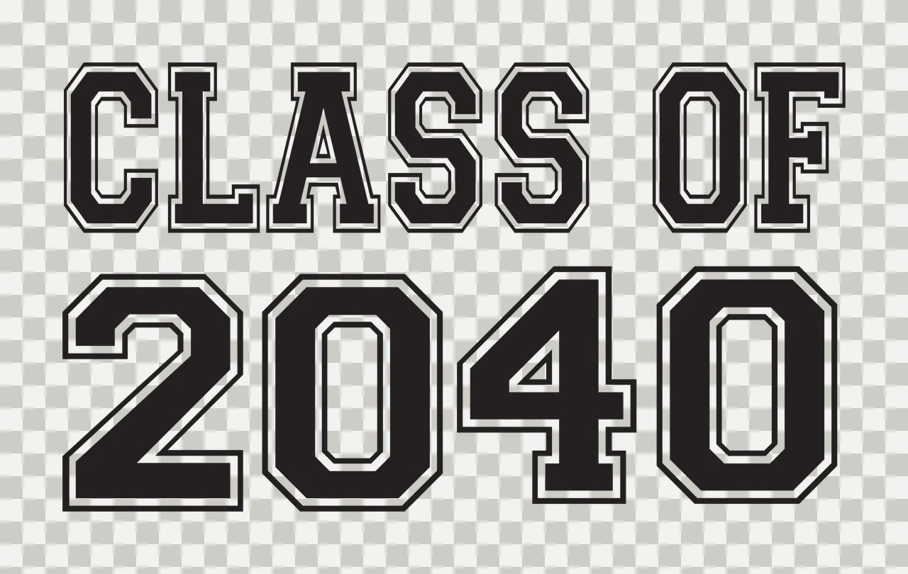 CLASS OF 2040 Typography Design with black block letters with white outline and white background transparency and detail preview thumbnail