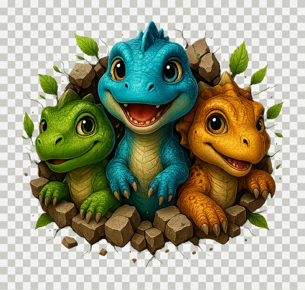 3D Dinosaur Cute Sublimation Design Cracked Hole Rex Kids transparency and detail preview thumbnail