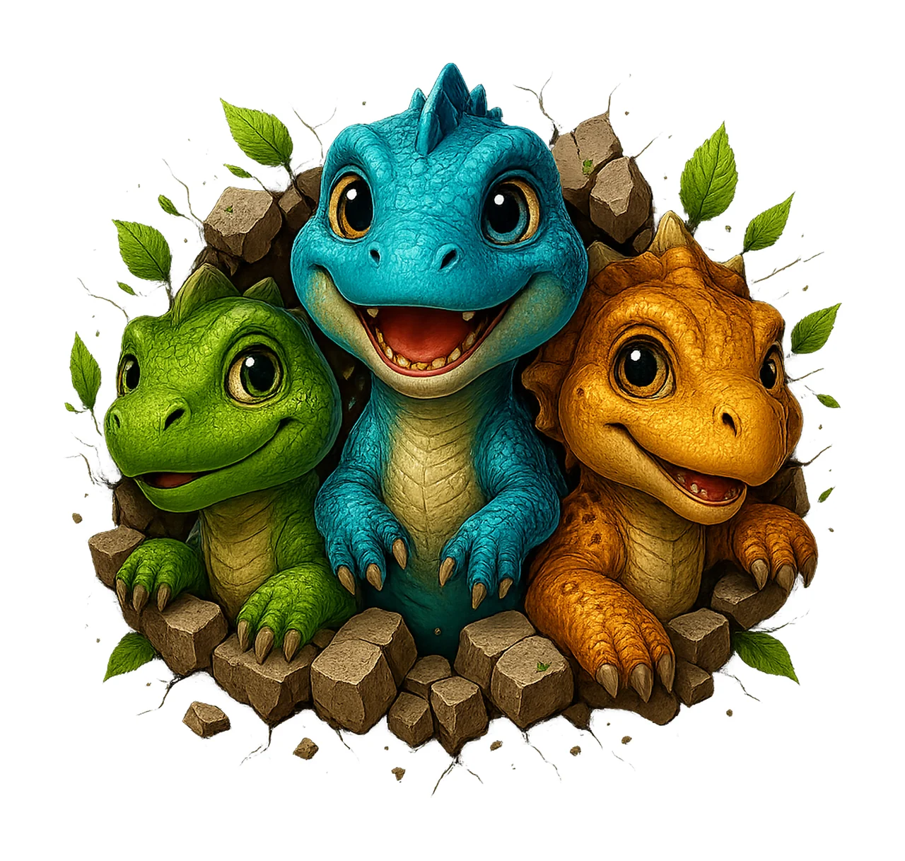 3D Dinosaur Cute Sublimation Design Cracked Hole Rex Kids