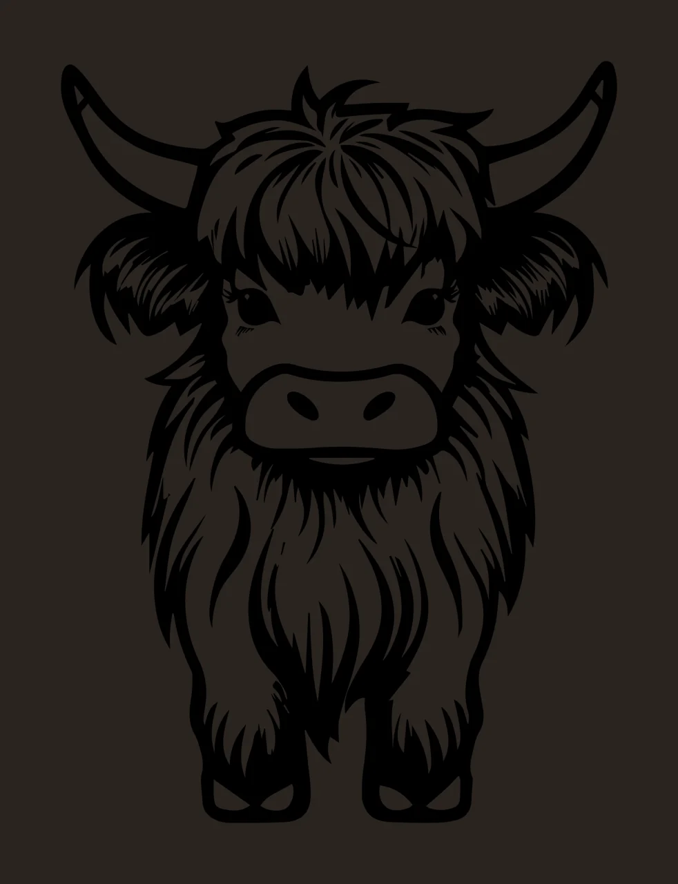Cow Highland Face Illustration Standing Horns Fur Graphic black contrast preview thumbnail