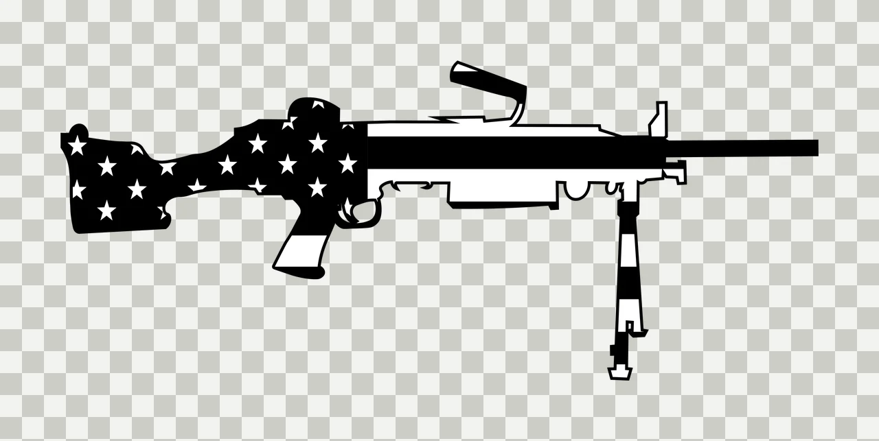 Machine Gun Silhouette With Flag Pattern stars bipod black transparency and detail preview thumbnail