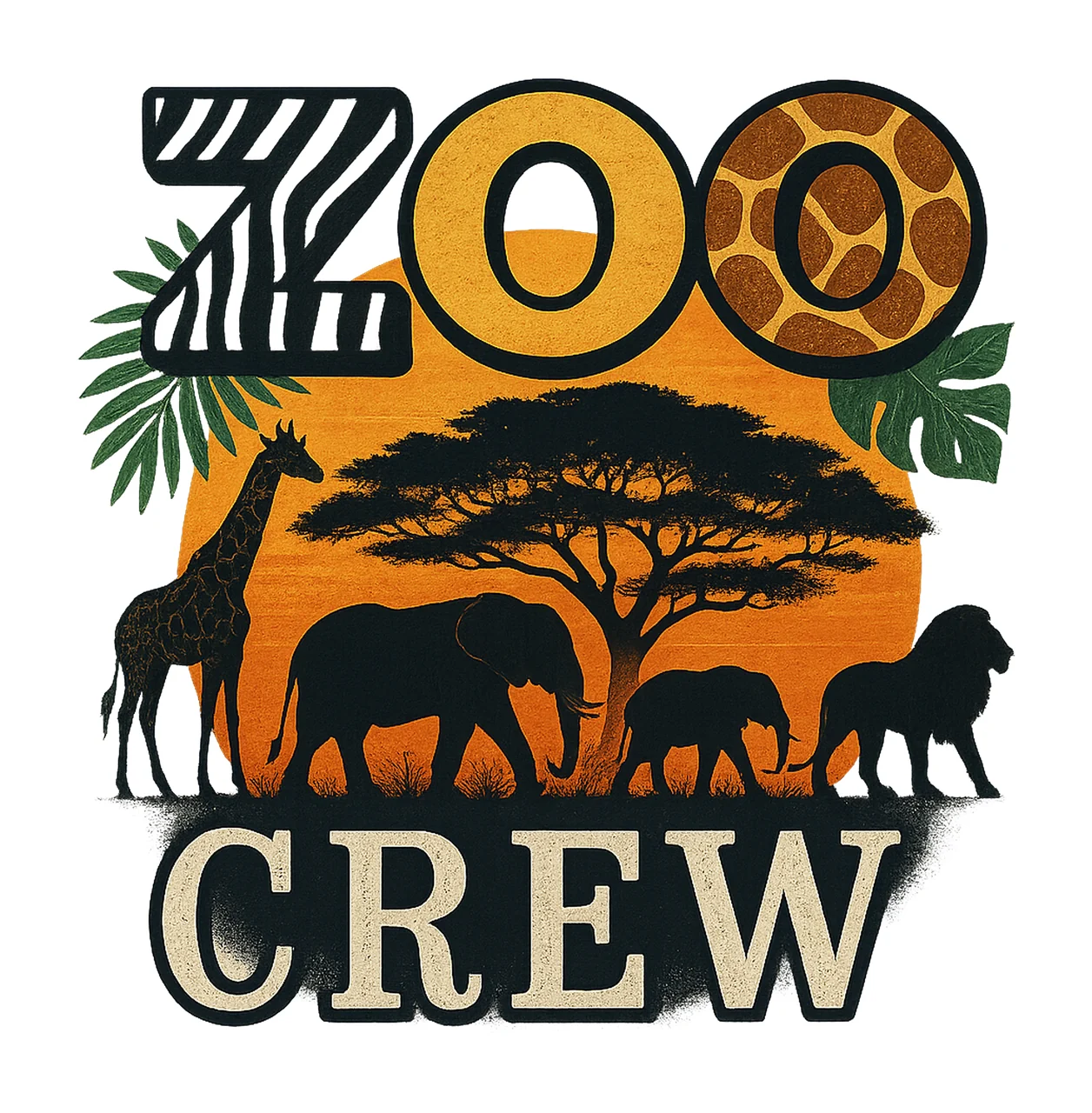 Zoo Crew Safari Animals Sublimation Design Hand Drawn Animal
