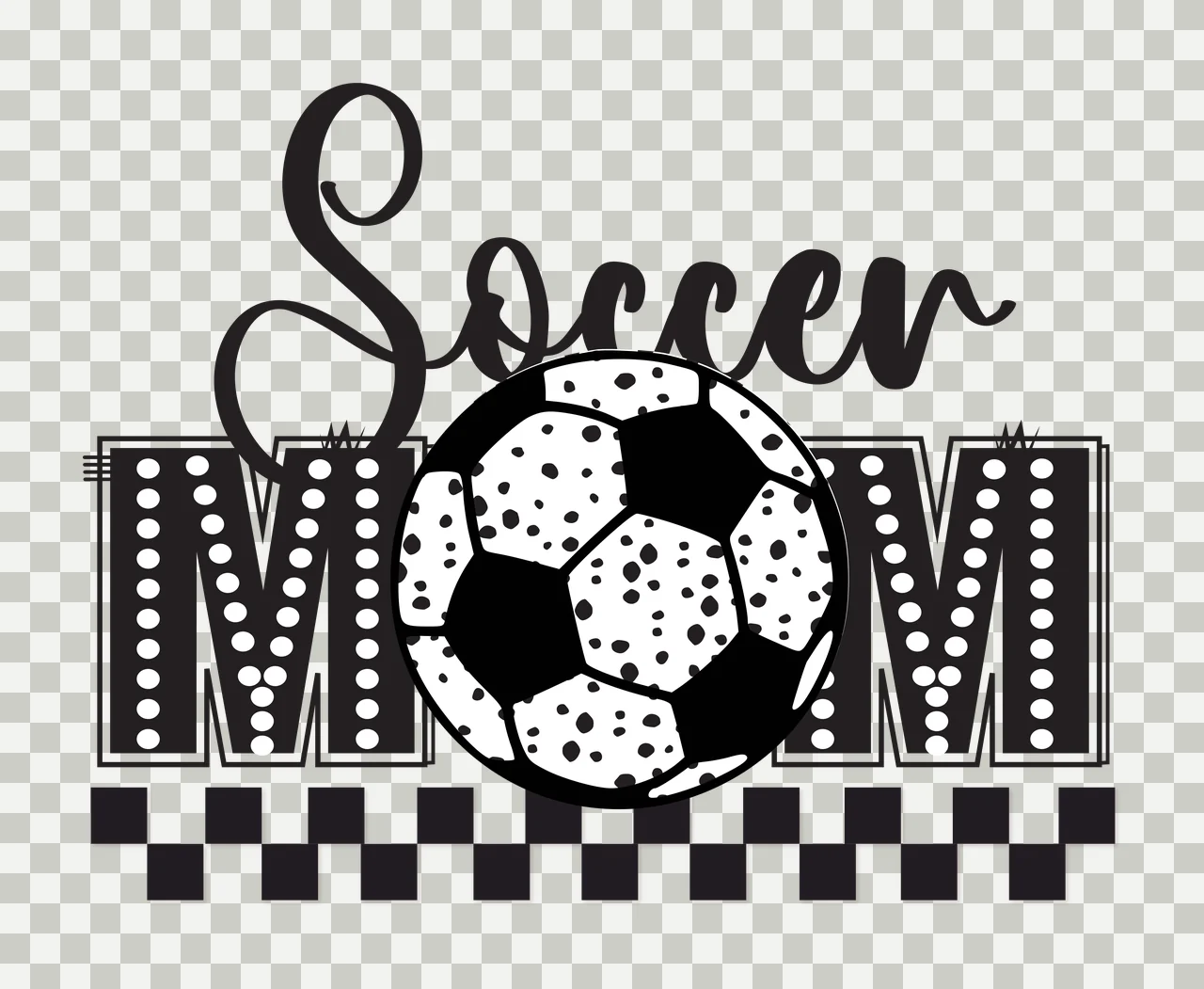 Soccer Mom Text And Checkerboard with ball typography black transparency and detail preview thumbnail