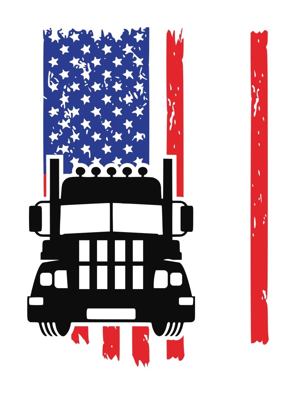 Truck Front View Of Silhouette Over Vertical Distressed flag