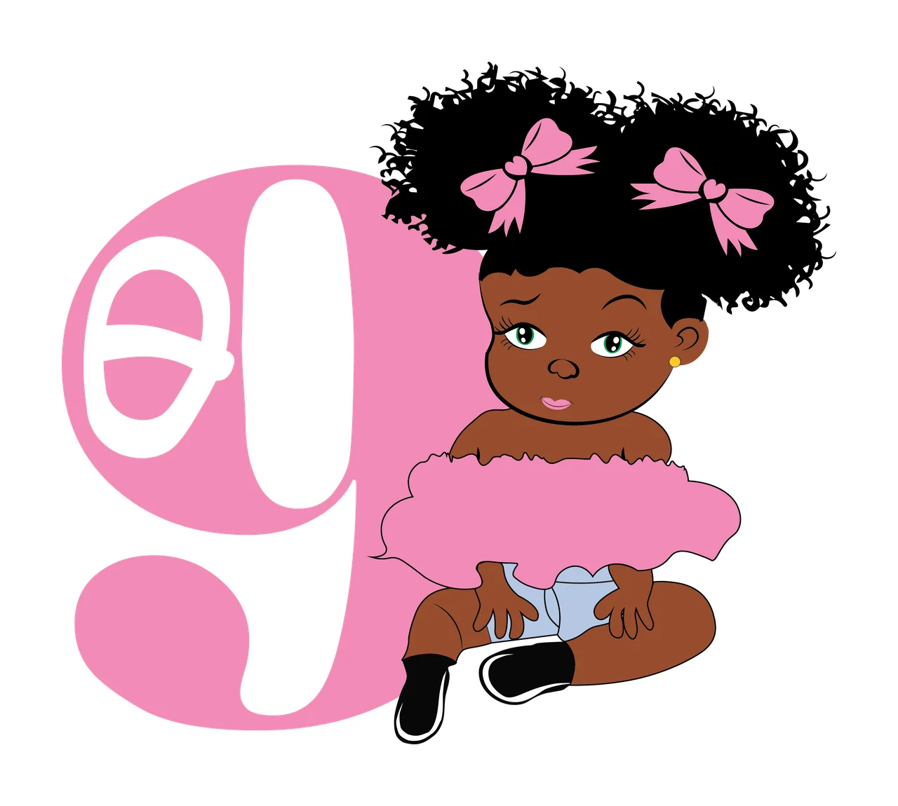 Black 9 Silhouette Of A Curly Haired Figure number nine standing