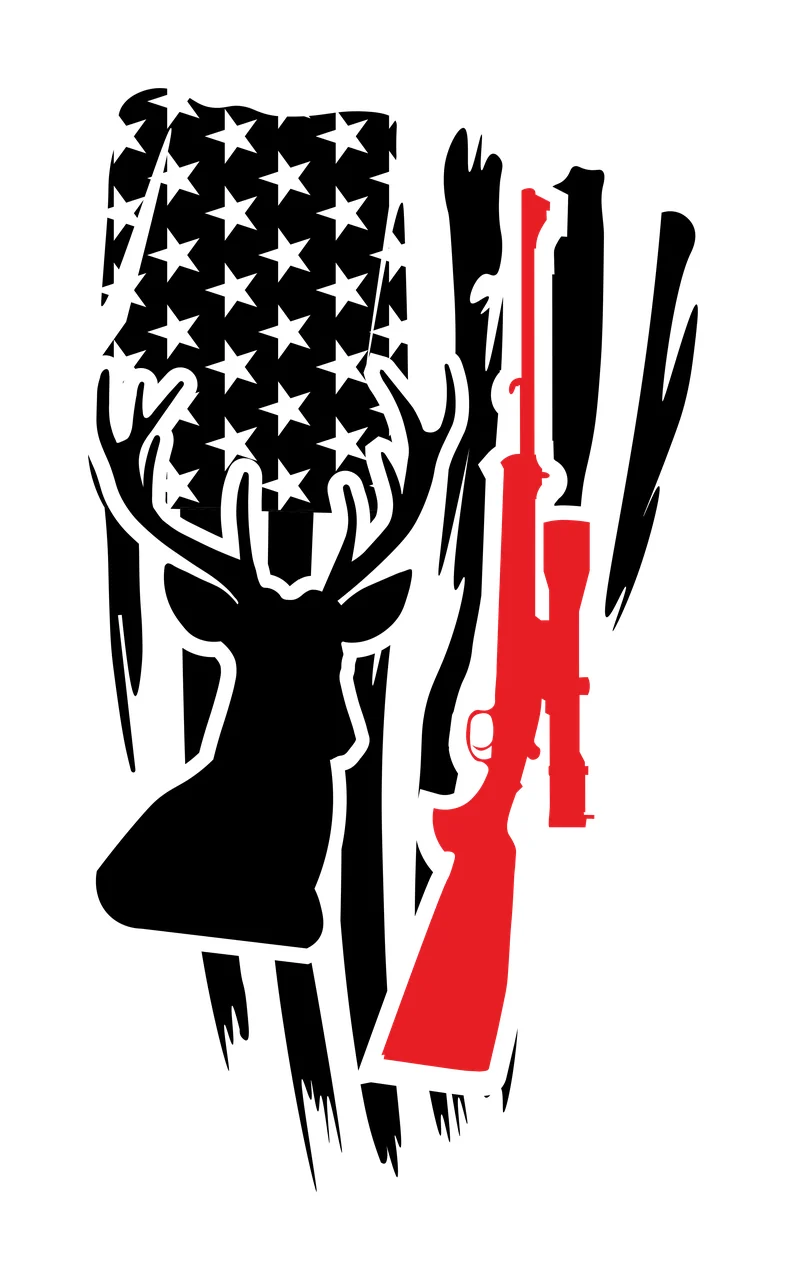 Deer Head And Rifle Distressed Flag silhouette black white