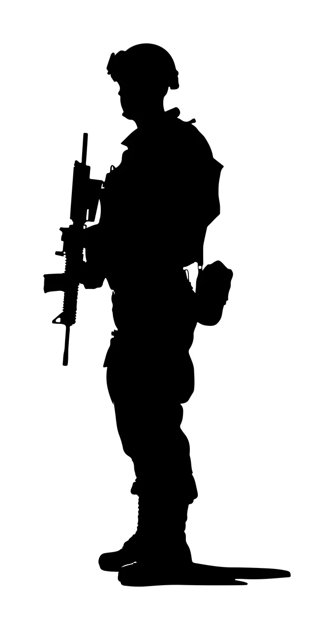 Standing Soldier Silhouette With Rifle helmet black person