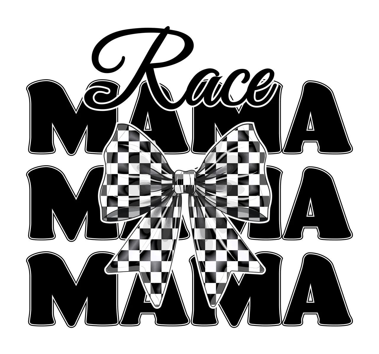 Race Mama Bow Text With Large Central Framing Typography Black