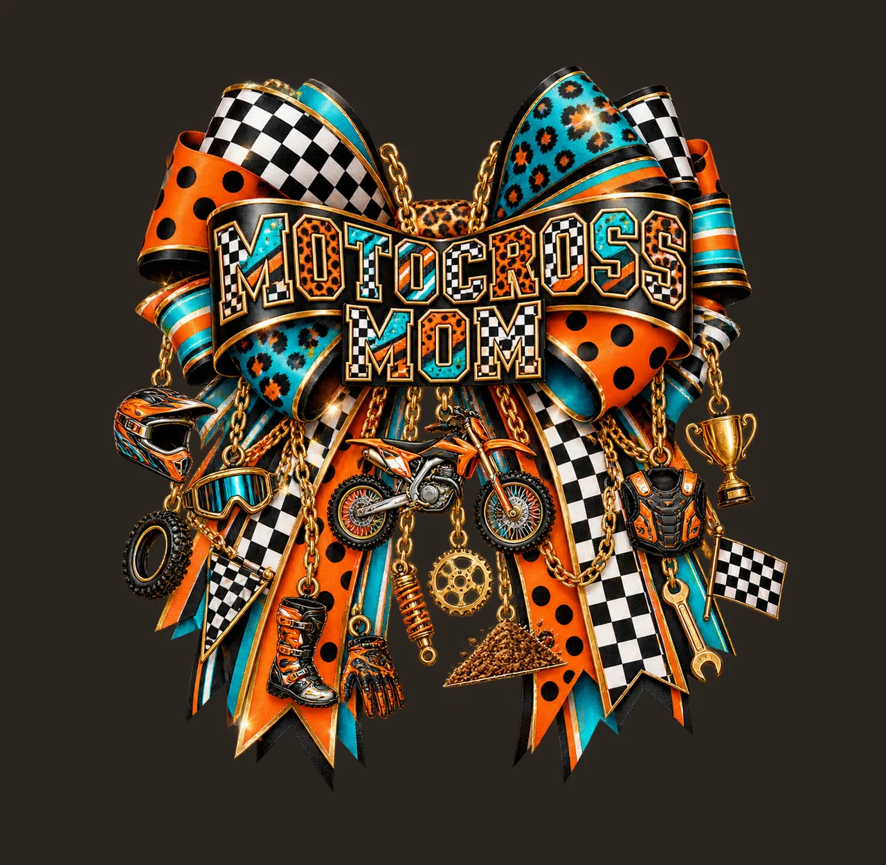 Motocross Mom Bow Charm PNG, Patterned Varsity Mom Ribbon Clipart, Transparent Sublimation Digital Download contrast preview thumbnail