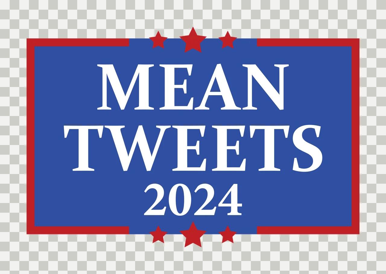 MEAN TWEETS 2024 Typography Design with blue rectangle, red border, five red stars and white text transparency and detail preview thumbnail