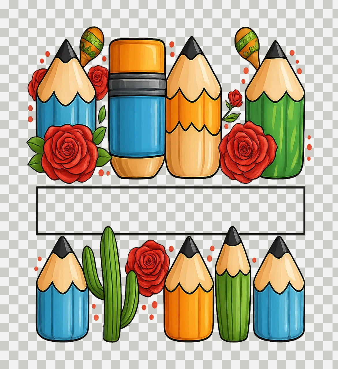 Pencils And Roses Border Frame stationery flower cactus transparency and detail preview thumbnail