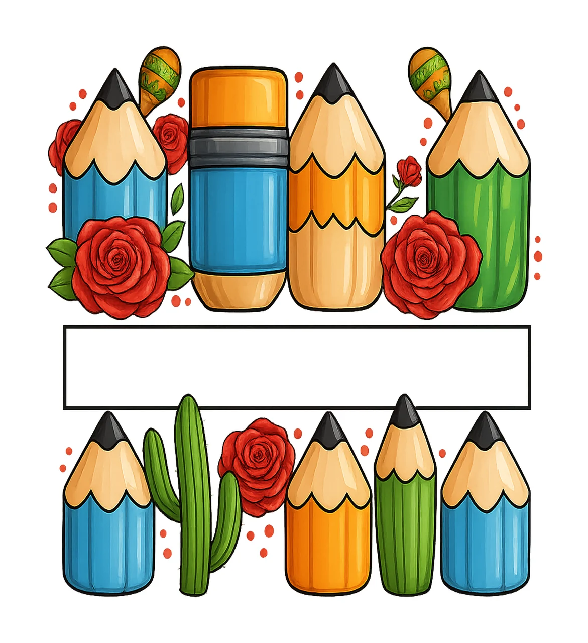 Pencils And Roses Border Frame stationery flower cactus