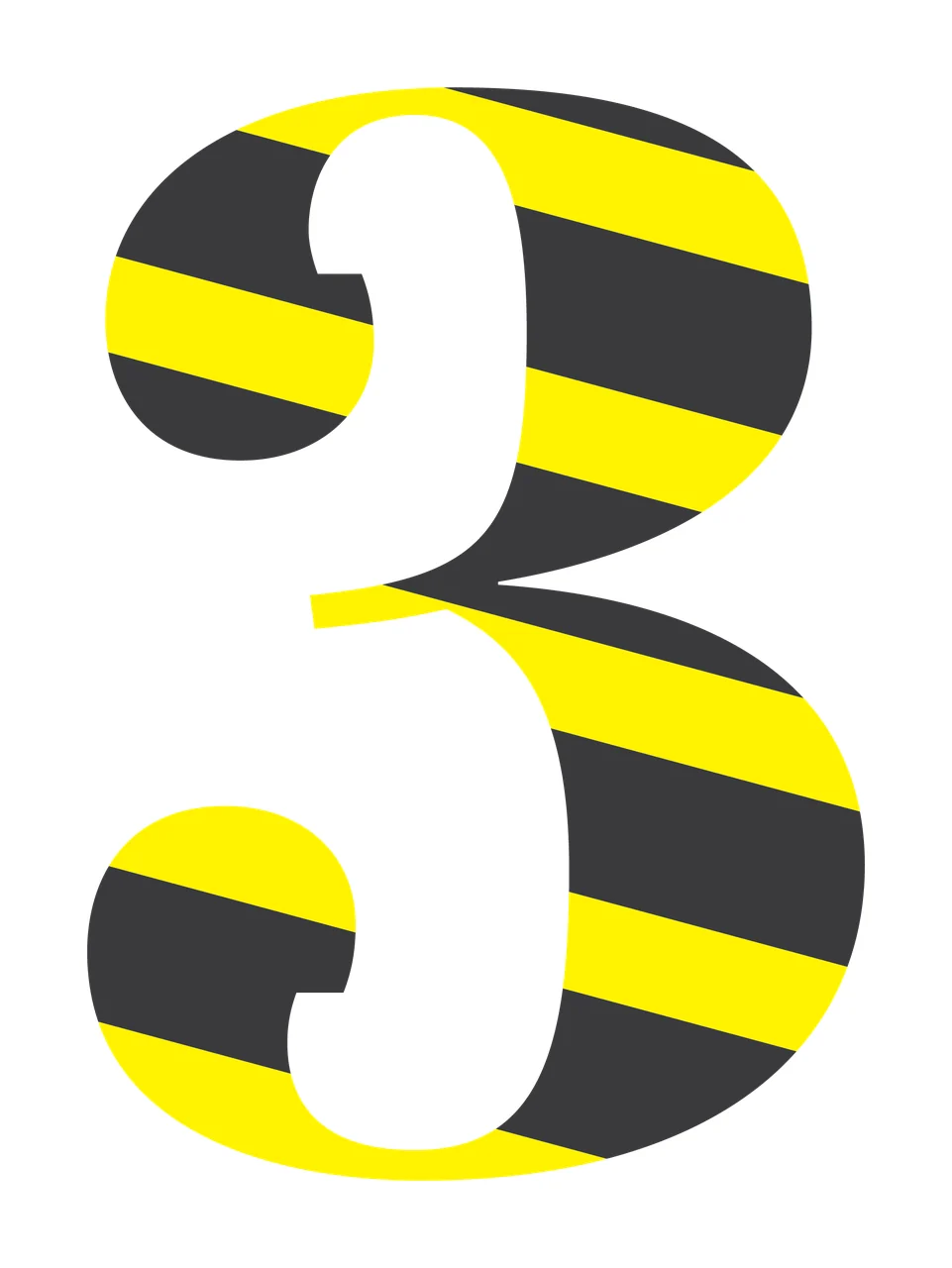 Number 3 Large Black Three isolating minimalist white typography